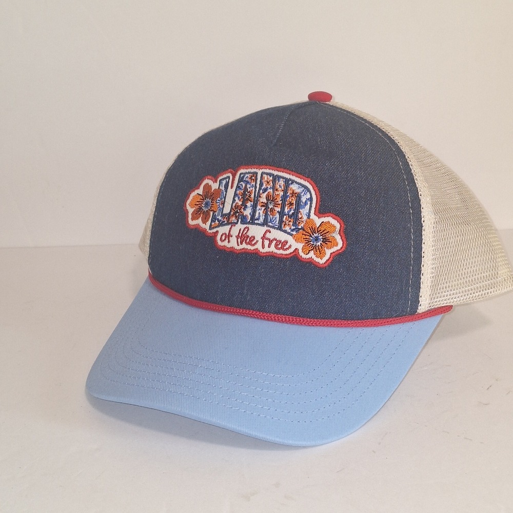 Way to Celebrate Land of the Free Patriotic Trucker Hat Snapback Blue Mesh Cap